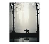 Artery8 Wall Art Print Urban Solitude Misty Morning Shanghai Cityscape Poster Picture in Grey | Size: W12" x H16" Artery8 Grey W12" x H16"