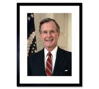 Artery8 Wall Art Print US President George H W Bush Portrait Photo Artwork Framed 9X7 Inch in Black | Size: W7" x H9" Artery8 Black W7" x H9"