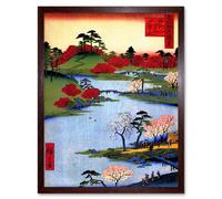 Artery8 Wall Art Print Utagawa Hiroshige Colourful Ukiyo-e Japanese Woodblock River Landscape with Cherry Blossom Trees Art Framed Artery8 Brown W12" x H16"