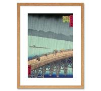 Artery8 Wall Art Print Utagawa Hiroshige Shower Shin Ohashi Bridge Artwork Framed 9X7 Inch in Beige | Size: W7" x H9" Artery8 Beige W7" x H9"