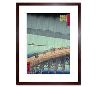 Artery8 Wall Art Print Utagawa Hiroshige Shower Shin Ohashi Bridge Artwork Framed 9X7 Inch in Brown | Size: W7" x H9" Artery8 Brown W7" x H9"