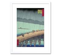 Artery8 Wall Art Print Utagawa Hiroshige Shower Shin Ohashi Bridge Artwork Framed 9X7 Inch in White | Size: W7" x H9" Artery8 White W7" x H9"