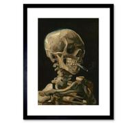 Artery8 Wall Art Print Van Gogh Head Skeleton Burning Cigarette Artwork Framed 9X7 Inch