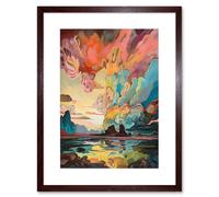 Artery8 Wall Art Print Van Gogh Inspired Atmospheric Clouds Over Mono Lake at Dawn Modern Watercolour Painting Artwork Framed 9X7 Inch Artery8 Brown W7" x H9"