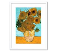 Artery8 Wall Art Print Van Gogh Vase With Twelve Sunflowers Artwork Framed 9X7 Inch in White | Size: W7" x H9" Artery8 White W7" x H9"
