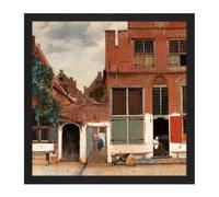 Artery8 Wall Art Print Vermeer View Of Houses In Delft The Little Street Square Framed Picture 16X16 Inch in Black | Size: W16" x H16" Artery8 Black W16" x H16"