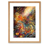 Artery8 Wall Art Print Vibrant Colour Sound Waves Music Artwork Framed 9X7 Inch in Beige | Size: W7" x H9" Artery8 Beige W7" x H9"