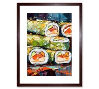 Artery8 Wall Art Print Vibrant Japan Cuisine Sushi Roll Oil Painting Artwork Framed 9X7 Inch in Brown | Size: W7" x H9" Artery8 Brown W7" x H9"
