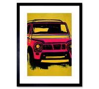 Artery8 Wall Art Print Vibrant Pop Art Car Bumper Hot Pink on Yellow Acrylic Paint Artwork Framed 9X7 Inch in Black | Size: W7" x H9" Artery8 Black W7" x H9"