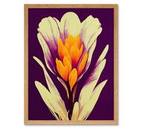 Artery8 Wall Art Print Vibrant Saffron Crocus Flower Abstract in Violet Orange Cream Art Framed in Light Oak | Size: W12" x H16" Artery8 Light Oak W12" x H16"