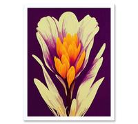 Artery8 Wall Art Print Vibrant Saffron Crocus Flower Abstract in Violet Orange Cream Art Framed in White | Size: W12" x H16" Artery8 White W12" x H16"