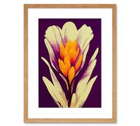 Artery8 Wall Art Print Vibrant Saffron Crocus Flower Abstract in Violet Orange Cream Artwork Framed 9X7 Inch in Beige | Size: W7" x H9" Artery8 Beige W7" x H9"