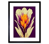 Artery8 Wall Art Print Vibrant Saffron Crocus Flower Abstract in Violet Orange Cream Artwork Framed 9X7 Inch in Black | Size: W7" x H9" Artery8 Black W7" x H9"