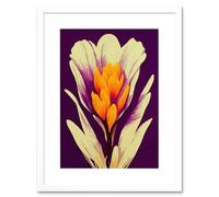 Artery8 Wall Art Print Vibrant Saffron Crocus Flower Abstract in Violet Orange Cream Artwork Framed 9X7 Inch in White | Size: W7" x H9" Artery8 White W7" x H9"