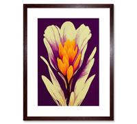 Artery8 Wall Art Print Vibrant Saffron Crocus Flower Abstract in Violet Orange Cream Artwork Framed 9X7 Inch in Brown | Size: W7" x H9" Artery8 Brown W7" x H9"