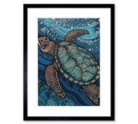 Artery8 Wall Art Print Vibrant Sea Turtle Swimming Under the Surface Artwork Framed 9X7 Inch in Black | Size: W7" x H9" Artery8 Black W7" x H9"