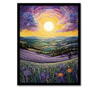 Wall Art Print Vibrant Sunrise over Blooming Lavender Fields Framed Art Picture Artery8 Purple A4