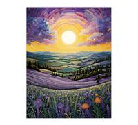 Artery8 Unframed Wall Art Vibrant Sunrise Over Blooming Lavender Fields Picture - 12X16 Inch