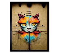 Artery8 Wall Art Print Vibrant Symmetrical Street Art Mural Graffiti Cat Art Framed in Black | Size: W12" x H16" Artery8 Black W12" x H16"