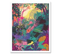 Artery8 Wall Art Print Vibrant Tropical Rainforest Sunrise Art Framed in White | Size: W12" x H16" Artery8 White W12" x H16"