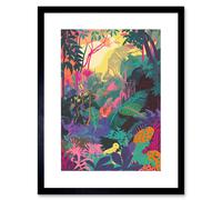 Artery8 Wall Art Print Vibrant Tropical Rainforest Sunrise Artwork Framed 9X7 Inch in Black | Size: W7" x H9" Artery8 Black W7" x H9"