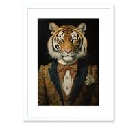 Artery8 Wall Art Print Victorian Tiger in William Morris Style Pattern Dinner Jacket Conceptual Portrait Artwork Elegant Floral Pattern Bow Tie & Artery8 White W7" x H9"