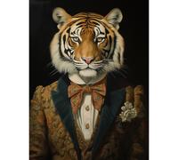 Artery8 Wall Art Print Victorian Tiger in William Morris Style Pattern Dinner Jacket Conceptual Portrait Artwork Elegant Floral Pattern Bow Tie & Artery8 Black W24" x H32"