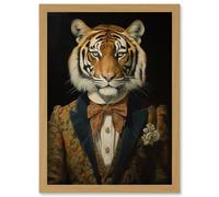Artery8 Victorian Tiger in William Morris Style Pattern Dinner Jacket Conceptual Portrait Artwork Elegant Floral Pattern Bow Tie and Boutonnière Artwork Framed Wall Art Print A4