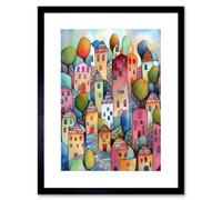 Artery8 Wall Art Print Village On The Hill Cobble Streets Folk Artwork Framed 9X7 Inch