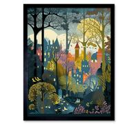 Artery8 Wall Art Print Village Through Sherwood Forest Tree Landscape Art Framed in Black | Size: W12" x H16" Artery8 Black W12" x H16"