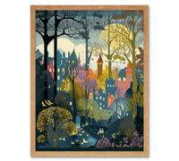 Artery8 Wall Art Print Village Through Sherwood Forest Tree Landscape Art Framed in Light Oak | Size: W12" x H16" Artery8 Light Oak W12" x H16"