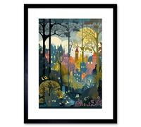 Artery8 Wall Art Print Village Through Sherwood Forest Tree Landscape Artwork Framed 9X7 Inch in Black | Size: W7" x H9" Artery8 Black W7" x H9"