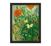 Artery8 Wall Art Print Vincent Van Gogh Butterflies & Poppies Large Framed Wall Décor Art in White | Size: W18" x H24" Artery8 White W18" x H24"