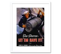 Artery8 Wall Art Print Vintage Ad War WWII US Navy Submarine Sailor Le Em Have It Military Artwork Framed 9X7 Inch in White | Size: W7" x H9" Artery8 White W7" x H9"
