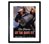 Artery8 Wall Art Print Vintage Ad War WWII US Navy Submarine Sailor Le Em Have It Military Artwork Framed 9X7 Inch in Black | Size: W7" x H9" Artery8 Black W7" x H9"
