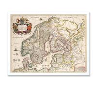 Wee Blue Coo Map Antique Scandinavia Norway Sweden Finland Art Print Framed Poster Wall Decor 12X16 Inch