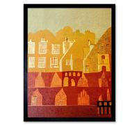 Artery8 Wall Art Print Vintage Folk Art Mid Century Cityscape Abstract Art Framed in Black | Size: W12" x H16" Artery8 Black W12" x H16"