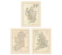 Artery8 Wall Art Print Vintage Maps Of The British Isles England Wales Scotland Ireland Set Of 3 s Study Office Aesthetic Clement Cruttwell A4 Artery8 Multicolor A4