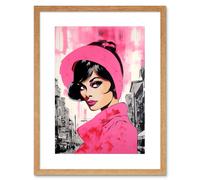 Artery8 Wall Art Print Vintage Model in Downtown Street Retro Pink Artwork Framed 9X7 Inch in Beige | Size: W7" x H9" Artery8 Beige W7" x H9"