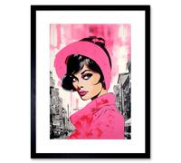 Artery8 Wall Art Print Vintage Model In Downtown Street Retro Pink Artwork Framed 9X7 Inch