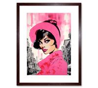 Artery8 Wall Art Print Vintage Model in Downtown Street Retro Pink Artwork Framed 9X7 Inch in Brown | Size: W7" x H9" Artery8 Brown W7" x H9"