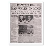 Artery8 Wall Art Print Vintage Newspaper Article Space Astronauts Walk on Moon Landing Neil Armstrong Edwin Aldrin Art Framed | Size: W12" x H16" Artery8 White W12" x H16"