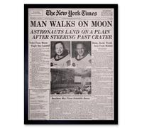 Artery8 Wall Art Print Vintage Newspaper Article Space Astronauts Walk on Moon Landing Neil Armstrong Edwin Aldrin Art Framed | Size: W12" x H16" Artery8 Black W12" x H16"