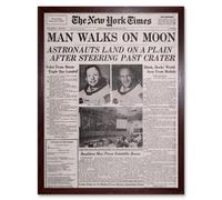 Artery8 Wall Art Print Vintage Newspaper Article Space Astronauts Walk on Moon Landing Neil Armstrong Edwin Aldrin Art Framed | Size: W12" x H16" Artery8 Brown W12" x H16"