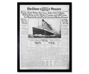 Artery8 Wall Art Print Vintage Newspaper Front Page The Times Dispatch Article Titanic Maiden Voyage Marine Disaster 1912 Art Framed Artery8 Grey W12" x H16"