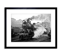 Artery8 Wall Art Print Vintage Photo Steam Train Black White Engine Artwork Framed 9X7 Inch | Size: W7" x H9" Artery8 Black W7" x H9"