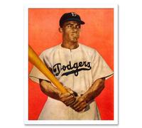 Artery8 Wall Art Print Vintage Portrait of Jackie Robinson with Baseball Bat Brooklyn Dodgers Uniform Sport Athlete Art Framed | Size: W12" x H16" Artery8 White W12" x H16"