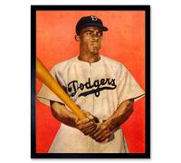 Artery8 Wall Art Print Vintage Portrait of Jackie Robinson with Baseball Bat Brooklyn Dodgers Uniform Sport Athlete Art Framed | Size: W12" x H16" Artery8 Black W12" x H16"