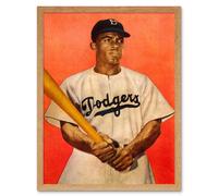 Artery8 Wall Art Print Vintage Portrait of Jackie Robinson with Baseball Bat Brooklyn Dodgers Uniform Sport Athlete Art Framed | Size: W12" x H16" Artery8 Light Oak W12" x H16"