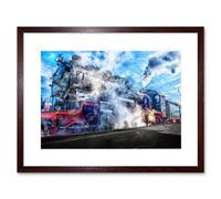 Artery8 Wall Art Print Vintage Steam Train Engine Framed in Brown | Size: W7" x H9" Artery8 Brown W7" x H9"